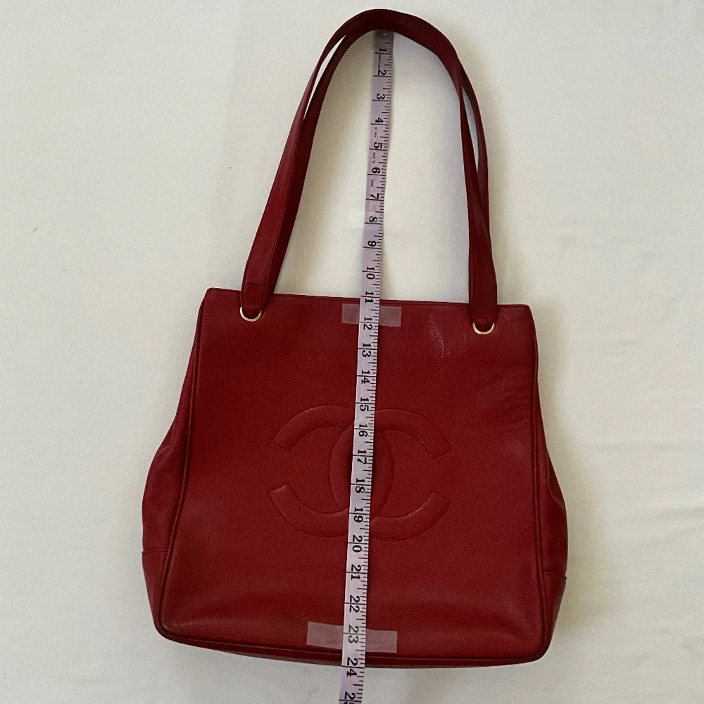 CHANEL Vintage CC Caviar Leather Shoulder Tote Red - Picture 15 of 16